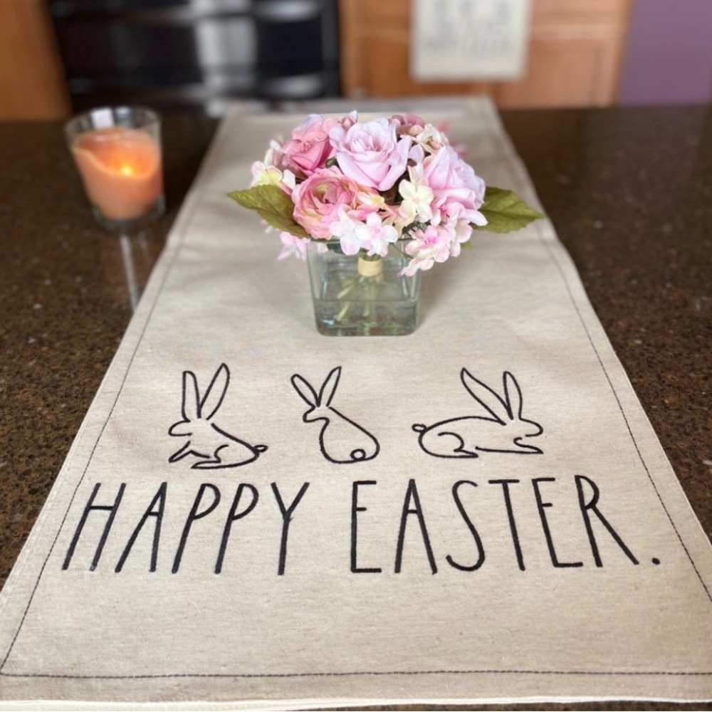 Rae Dunn Embroidered Spring/Easter Table Runner 14x72 “Happy Easter” Bunnies